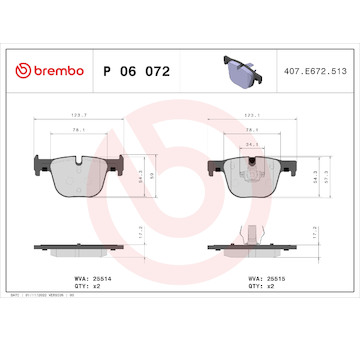 Sada brzdových destiček, kotoučová brzda BREMBO P 06 072