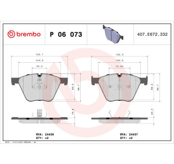 Sada brzdových destiček, kotoučová brzda BREMBO P 06 073