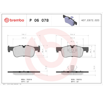 Sada brzdových destiček, kotoučová brzda BREMBO P 06 078