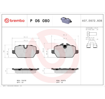 Sada brzdových destiček, kotoučová brzda BREMBO P 06 080