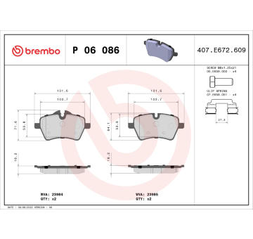 Sada brzdových destiček, kotoučová brzda BREMBO P 06 086