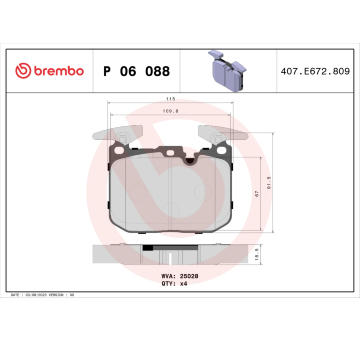 Sada brzdových destiček, kotoučová brzda BREMBO P 06 088