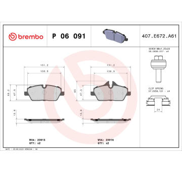 Sada brzdových destiček, kotoučová brzda BREMBO P 06 091