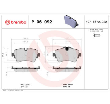 Sada brzdových destiček, kotoučová brzda BREMBO P 06 092