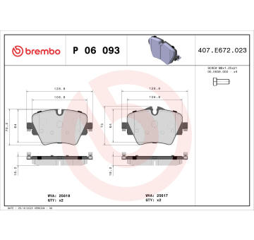 Sada brzdových destiček, kotoučová brzda BREMBO P 06 093