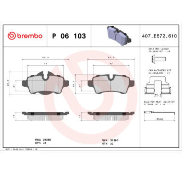 Sada brzdových destiček, kotoučová brzda BREMBO P 06 103