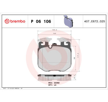 Sada brzdových destiček, kotoučová brzda BREMBO P 06 106