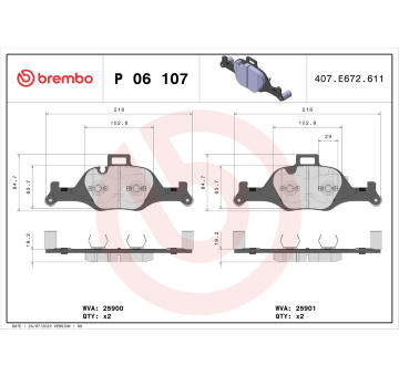 Sada brzdových destiček, kotoučová brzda BREMBO P 06 107