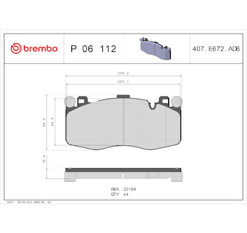 Sada brzdových destiček, kotoučová brzda BREMBO P 06 112