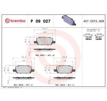 Sada brzdových destiček, kotoučová brzda BREMBO P 09 027