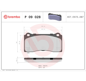 Sada brzdových destiček, kotoučová brzda BREMBO P 09 028