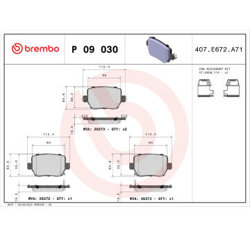 Sada brzdových destiček, kotoučová brzda BREMBO P 09 030