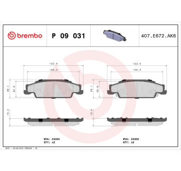 Sada brzdových destiček, kotoučová brzda BREMBO P 09 031