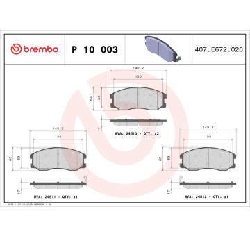 Sada brzdových destiček, kotoučová brzda BREMBO P 10 003