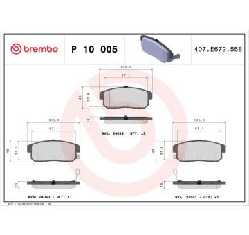 Sada brzdových destiček, kotoučová brzda BREMBO P 10 005