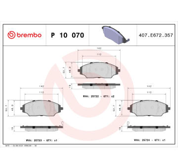 Sada brzdových destiček, kotoučová brzda BREMBO P 10 070