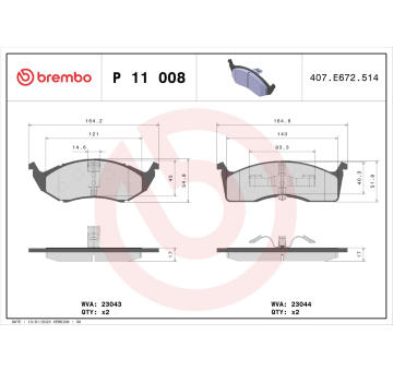 Sada brzdových destiček, kotoučová brzda BREMBO P 11 008