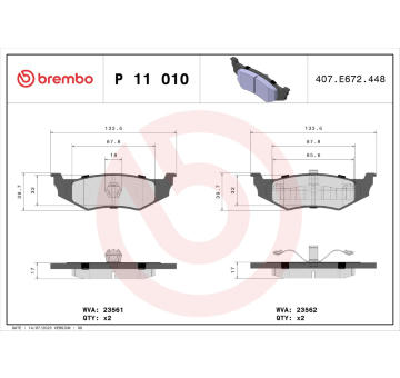 Sada brzdových destiček, kotoučová brzda BREMBO P 11 010