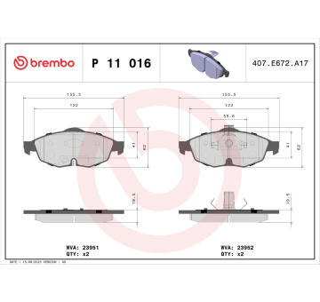 Sada brzdových destiček, kotoučová brzda BREMBO P 11 016