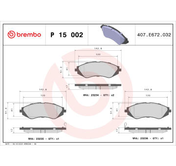 Sada brzdových destiček, kotoučová brzda BREMBO P 15 002