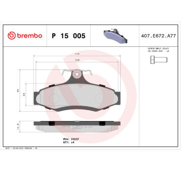 Sada brzdových destiček, kotoučová brzda BREMBO P 15 005