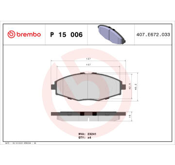 Sada brzdových destiček, kotoučová brzda BREMBO P 15 006