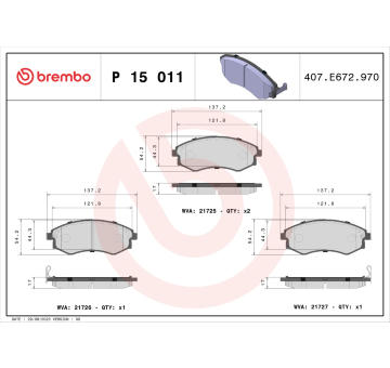 Sada brzdových destiček, kotoučová brzda BREMBO P 15 011