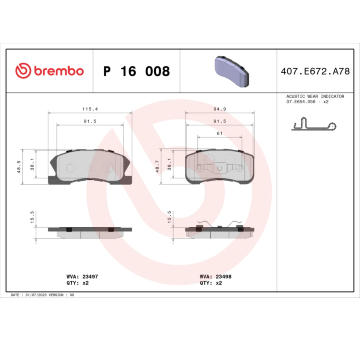 Sada brzdových destiček, kotoučová brzda BREMBO P 16 008