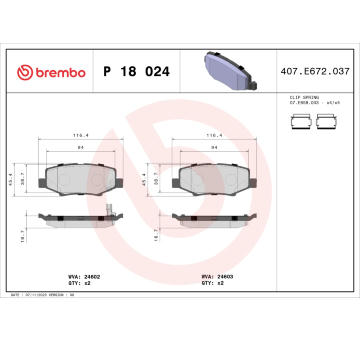 Sada brzdových destiček, kotoučová brzda BREMBO P 18 024