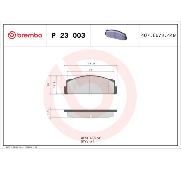 Sada brzdových destiček, kotoučová brzda BREMBO P 23 003