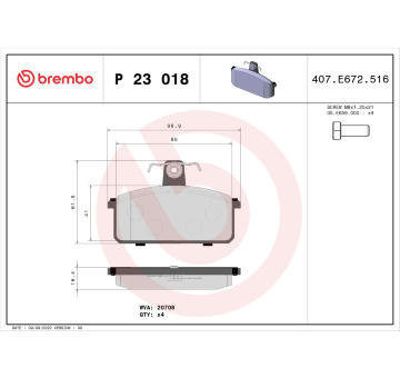 Sada brzdových destiček, kotoučová brzda BREMBO P 23 018