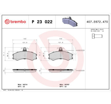 Sada brzdových destiček, kotoučová brzda BREMBO P 23 022