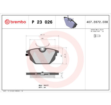 Sada brzdových destiček, kotoučová brzda BREMBO P 23 026