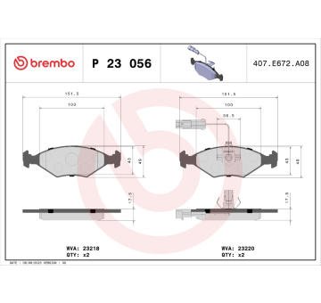 Sada brzdových destiček, kotoučová brzda BREMBO P 23 056