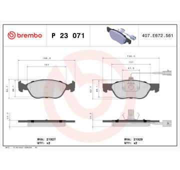 Sada brzdových destiček, kotoučová brzda BREMBO P 23 071