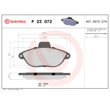 Sada brzdových destiček, kotoučová brzda BREMBO P 23 072