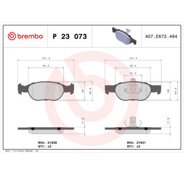 Sada brzdových destiček, kotoučová brzda BREMBO P 23 073