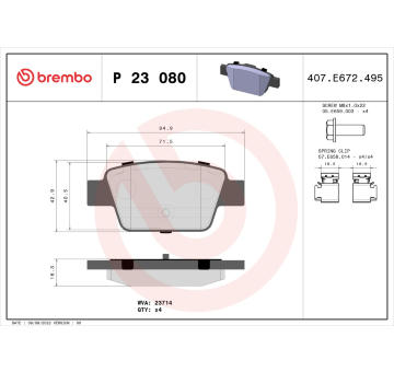 Sada brzdových destiček, kotoučová brzda BREMBO P 23 080