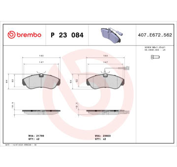 Sada brzdových destiček, kotoučová brzda BREMBO P 23 084