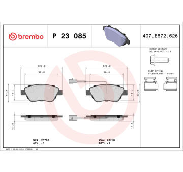 Sada brzdových destiček, kotoučová brzda BREMBO P 23 085