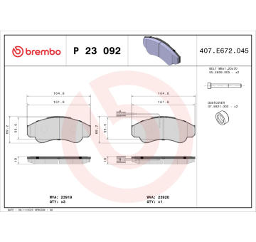 Sada brzdových destiček, kotoučová brzda BREMBO P 23 092