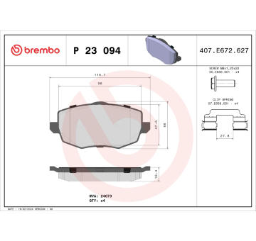 Sada brzdových destiček, kotoučová brzda BREMBO P 23 094