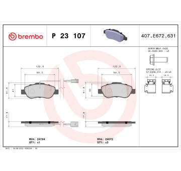 Sada brzdových destiček, kotoučová brzda BREMBO P 23 107