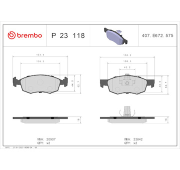 Sada brzdových destiček, kotoučová brzda BREMBO P 23 118