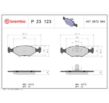 Sada brzdových destiček, kotoučová brzda BREMBO P 23 123