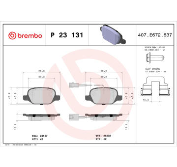 Sada brzdových destiček, kotoučová brzda BREMBO P 23 131