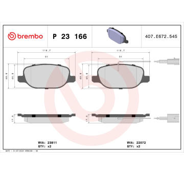 Sada brzdových destiček, kotoučová brzda BREMBO P 23 166