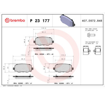 Sada brzdových destiček, kotoučová brzda BREMBO P 23 177X