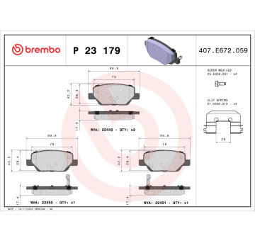 Sada brzdových destiček, kotoučová brzda BREMBO P 23 179