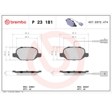 Sada brzdových destiček, kotoučová brzda BREMBO P 23 181